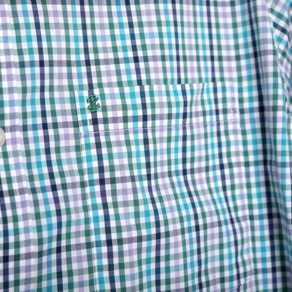 IZOD Check Button Down Shirt Non-Iron Stretch Long Sleeve Top Blue Green White - Picture 10 of 11